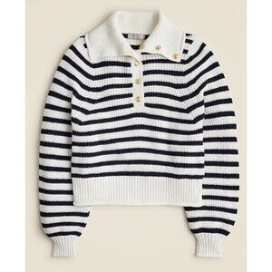 NWT J.Crew Ribbed cotton button-collar sweater IVORY NAVY stripe Women Size XXL